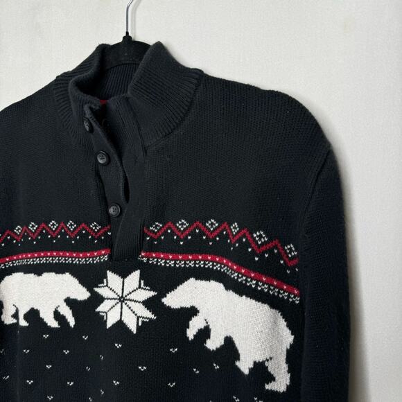 CHAPS / black white red polar bear fair isle button up sweater / L - Picture 3 of 7